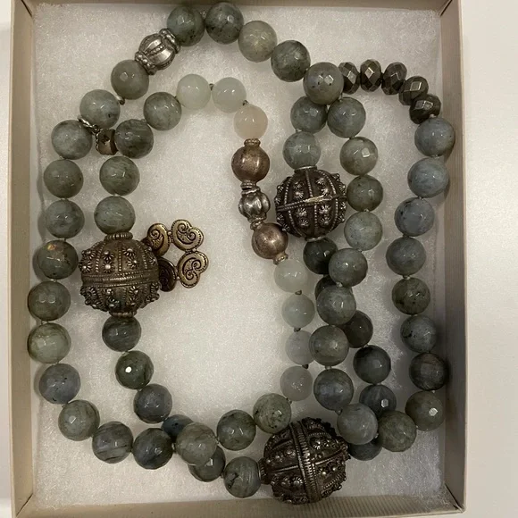 Yemen vintage silver beads labradorite bead necklace by Designer Ria B - Picture 8 of 9